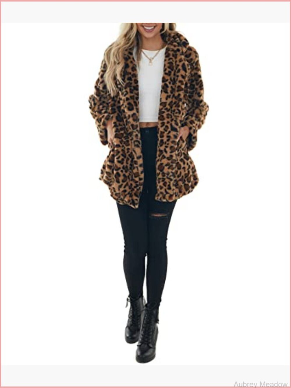 Faux Fur Coat with Lapel Collar, Side Pockets, Open Front - Picture 5 of 6
